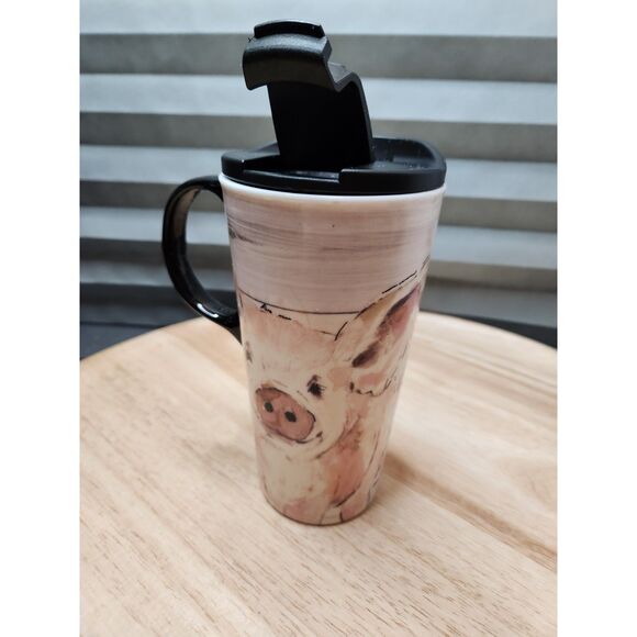 Piggy Ceramic Travel Mug – Cypress Home, Farm Animal Coffee Cup - Picture 5 of 8